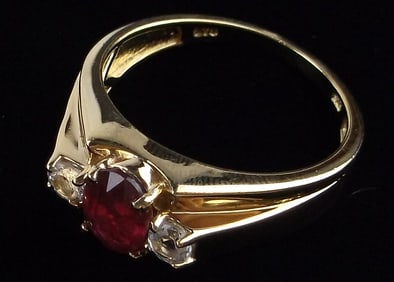 Mint Thick Designer Gold Over Sterling 1ct Ruby Mens Ring 10