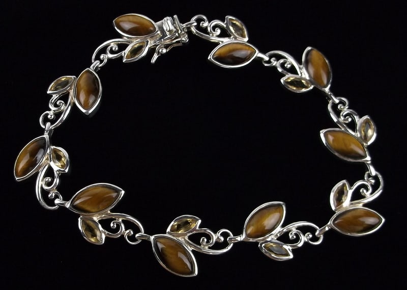 New Designer Sterling Silver Citrine Tigers Eye Tennis Bracelet 7.5": Solid Sterling Silver Guaranteed, in Brand New Never Worn Condition.