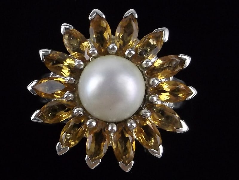 Mint Big Thick Designer Sterling Silver Citrine Flower Ring 8 (1 of 2)