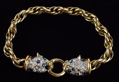 New Vintage Jackie Collins Rhinestone Leopard Bracelet 7.5"