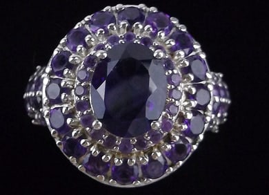Mint Big Designer Sterling Silver Amethyst Cocktail Ring 8