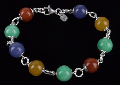 Mint GSJ Designer Sterling Silver Multi Jade Bracelet 7.5"