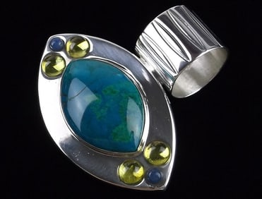 Mint Big Thick Desert Rose Trad Sterling Silver Turquoise Pendant