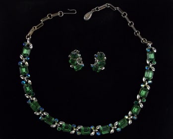 Stunning 1950s Lisner Rhinestone Necklace Earrings 16"
