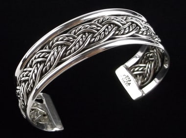Mint Vint Thick Heavy 1970s Taxco Sterling Cuff Bracelet FP13 7-8"