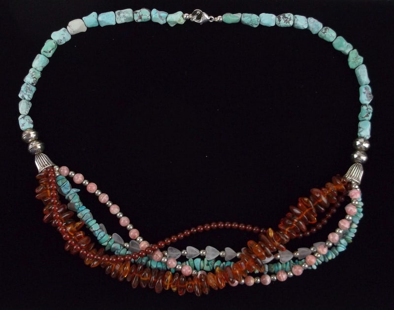 Mint Big Carolyn Pollack Sterling Turquoise Amber Necklace 22" (1 of 5)