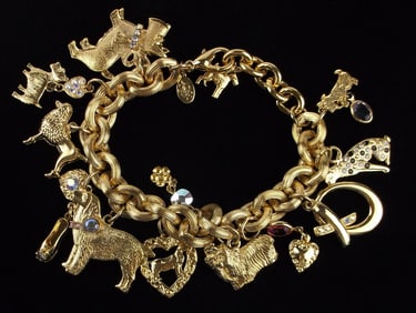 New Big Boxed Vint Kirks Folly Dog Charm Bracelet 8.5"