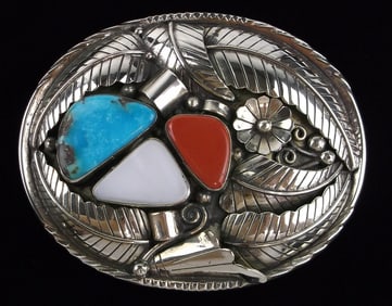 Big Mint Vint Navajo Sterling Silver Turquoise Belt Buckle 1960s