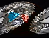 Big Mint Vint Navajo Sterling Silver Turquoise Belt Buckle 1960s