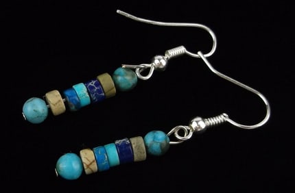 New Sterling Silver Turquoise Lapis Jasper Drop Earrings