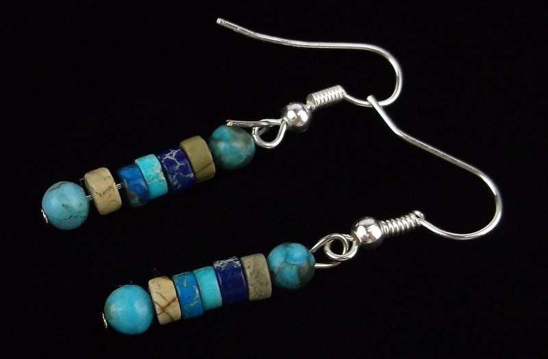 New Sterling Silver Turquoise Lapis Jasper Drop Earrings (1 of 2)