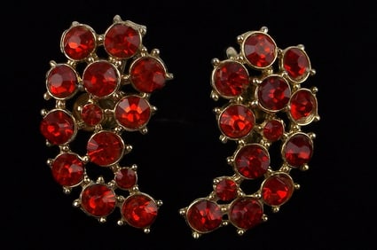 Mint Vintage 1950s Coro Craft Ruby Red Rhinestone Earrings