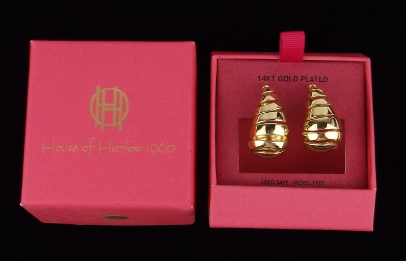 New Boxed House of Harlow 14kt Gold Plated Earrings: new condition