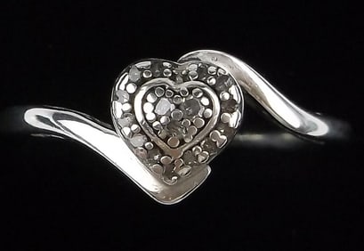 Mint Vintage Sterling Silver Diamond Heart Ring 7