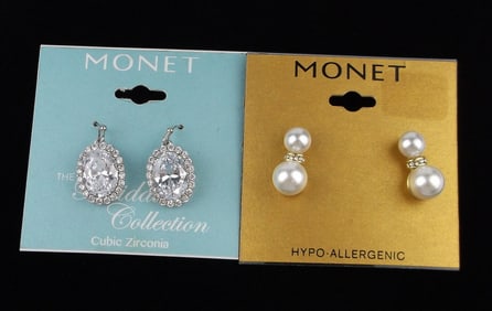 2 New Monet Rhinestone Earrings Sets Lot $48