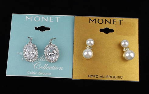 2 New Monet Rhinestone Earrings Sets Lot $48: new condition