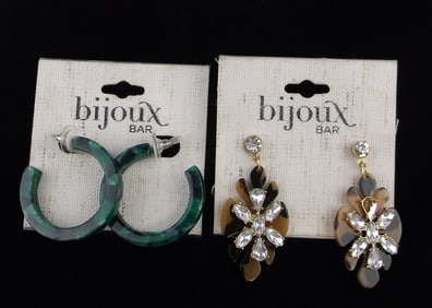 2 New Sets Bijoux Bar Rhinestone Earrings Sets Lot $38