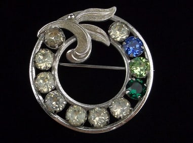 Mint Vint Thick 1950s Van Dell Sterling Silver Crystal Brooch