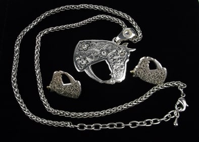 New Vint Boxed Montana Silversmiths Horse Necklace Earrings 18"