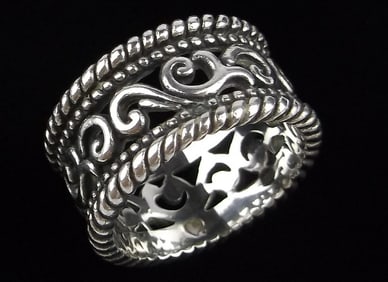 Mint Vint Heavy Thick Brighton Sterling Silver Scroll Ring 10