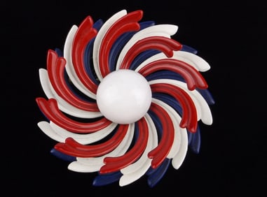 Mint Big Vintage 1960s Enameled Pinwheel Brooch