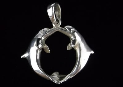 Mint Vintage Sterling Silver Double Dolphin Pendant
