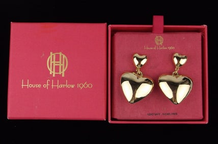 New Boxed House of Harlow 14kt Gold Plated Heart Earrings