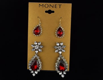 2 New Monet Rhinestone Earrings Sets Lot $32
