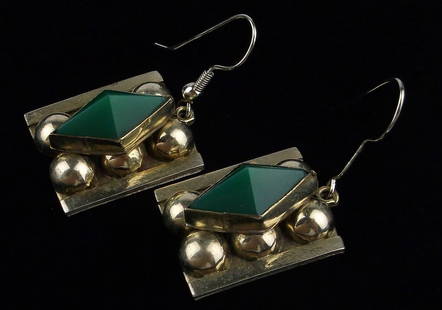 Gorgeous Vintage Green Chalcedony Pyramid Earrings: beautiful condition