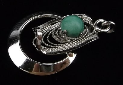 New Antique 1950s Sterling Silver Turquoise Pendant
