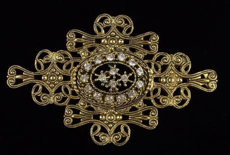 Mint Big Vintage 1960s Rhinestone Brooch Ornate: Mint Condition, In Like New Condition, Perfect