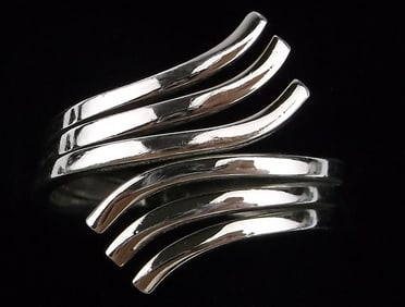 Mint Thick Vint Sterling Silver Wave Bypass Ring 9-11 Adjustable