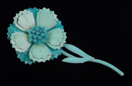 Stunning Vintage 1960s Enameled Flower Brooch