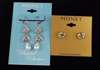 2 New Monet Rhinestone Earrings Sets Lot $39