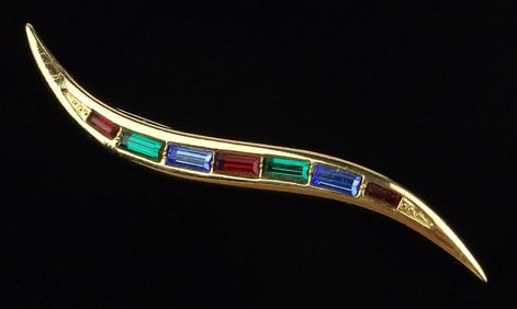 Mint Vintage Art Deco Style Rhinestone Long Brooch