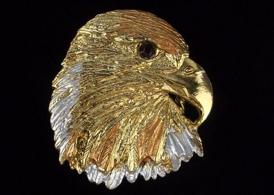 Mint Vintage 1960s Enameled Rhinestone Eagle Scarf Bolo Clip