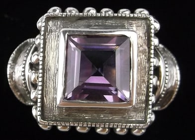 Mint Vintage Thick Sterling Silver Amethyst Ring 10
