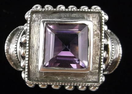 Mint Vintage Thick Sterling Silver Amethyst Ring 10: Guaranteed Solid 925 Sterling Silver, in Excellent Condition