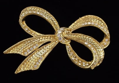 Mint Vintage Designer Rhinestone Bow Brooch