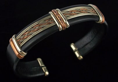 Mint Vint Southwest Copper Brass Leather Cuff Bracelet 7-8"