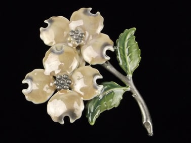 Stunning Vintage 1960s Enameled Flower Brooch