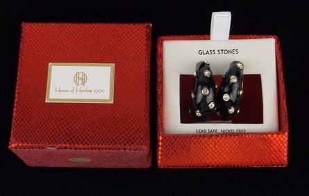 New Boxed House of Harlow Enameled Rhinestone Earrings