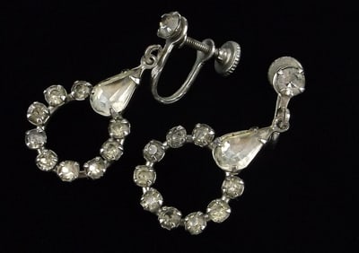 Stunning Antique 1940s Rhinestone Drop Earrings