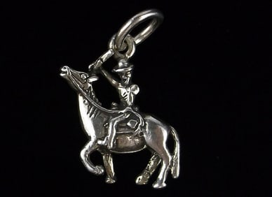Mint Vintage Sterling Silver Horse Cowboy Pendant Charm