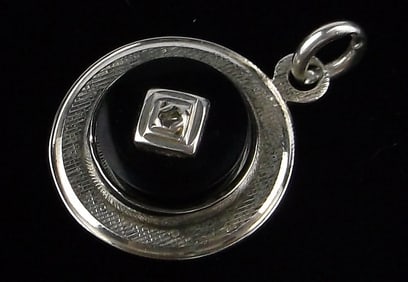 Mint 1950s Lamode Sterling Silver Diamond Onyx Pendant