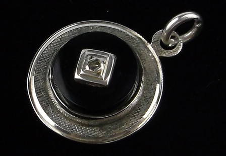 Mint 1950s Lamode Sterling Silver Diamond Onyx Pendant: Guaranteed Solid 925 Sterling Silver, in Excellent Condition