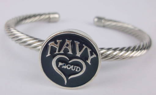 Mint Enameled Navy Proud Cuff Bracelet 7-8": Mint Condition, In Like New Condition, Perfect