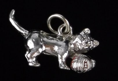 Mint Vintage 1960s Sterling Silver Cat Pendant Charm