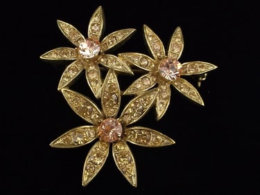 Mint Enameled Rhinestone Flower Brooch