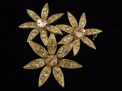Mint Enameled Rhinestone Flower Brooch: Mint Condition, In Like New Condition, Perfect